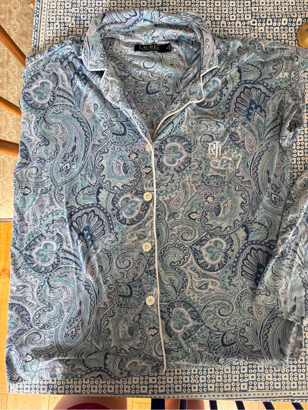 LAUREN Ralph Lauren Blue Paisley Button-Up Pajama Top and Shorts Set